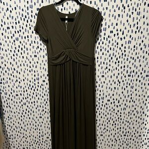 PinkBlush Olive Draped Maternity/Nursing Maxi Dress